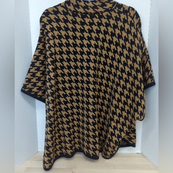 Rafaella Golden Honey Heather Petite Houndstooth Poncho Sweater Size Large - Picture 4 of 4